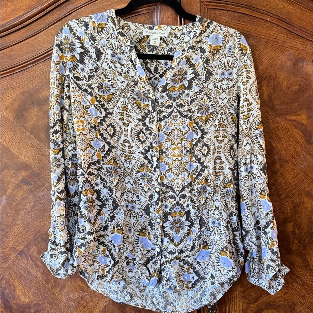 Coldwater Creek Paisley Button-Up Blouse size XS
